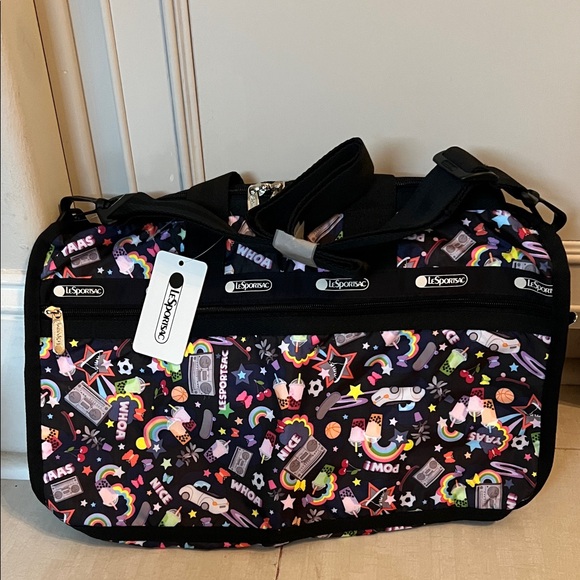 Lesportsac Handbags - LeSportsac Black and Multicolor Graphic Duffel Bag